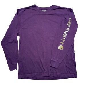 Carhartt Mens Long Sleeve T Shirt Burgundy Gold Logo Cotton Workwear Size L